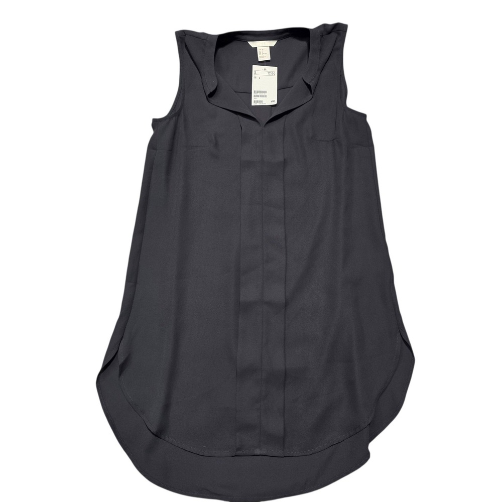 H&M Sleeveless Blouse Women 2 Black V-Neck Hi-Low Hem Tunic‎ Shell New
